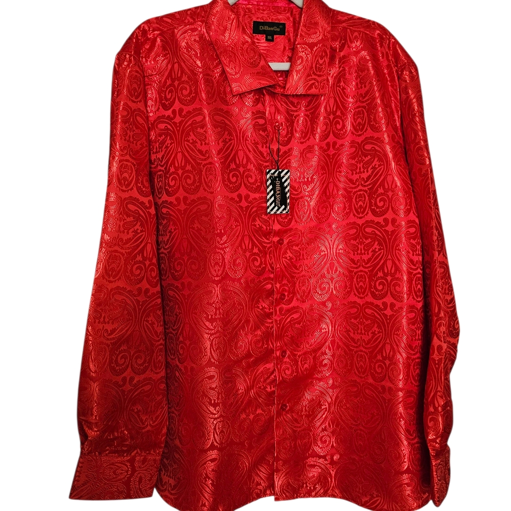 DiBanGu Red Button Down Shirt for Women XXL